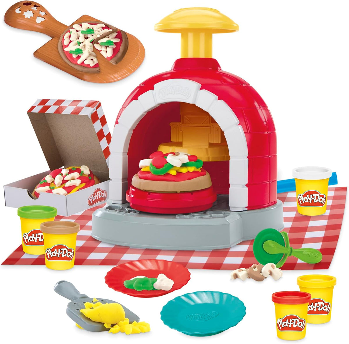 Play-Doh Stamp & Spin Pizza Playset, 8 Accessories & 5 Colors, Kids Play Food & Cooking Toys, Ages 3+