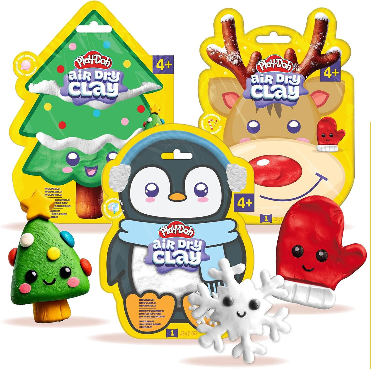 Play-Doh Air Dry Clay, 3-Pack Christmas Bundle, 1 Green Bubblegum, 1 Red Peppermint, 1 Blue Cotton Candy, Stocking Stuffers, Goodie Bag Stuffers, Art Supplies, Arts and Crafts for Kids, Kids Crafts