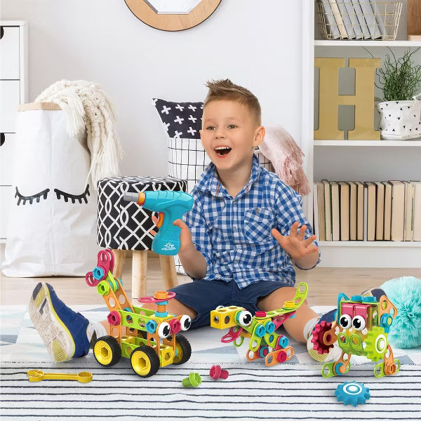 PICASSO-TILES 250PCS STEM Building Block Construction Kit – Engineering Toy with IdeaBook, Power Drill & Clickable Ratchet for Kids