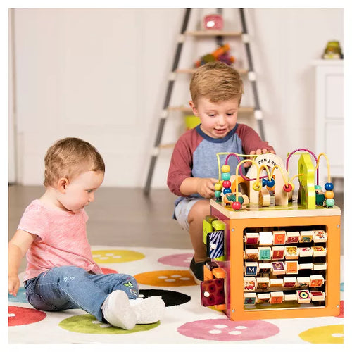 B. toys Wooden Activity Cube - Zany Zoo: Educational Play with Animals, Spinners, Bead Rollercoaster, Functional Doors