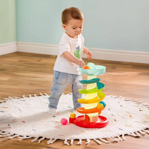 B. toys Pop-O-Color Ball Tower - Swirly Ball Drop Toy with Lights and 4 Colorful Balls, Fine Motor Skills